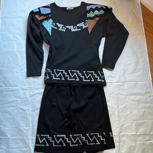 SilverCloud vintagesetCotton knit handpainted suede wcrystal Padded shoulders. S